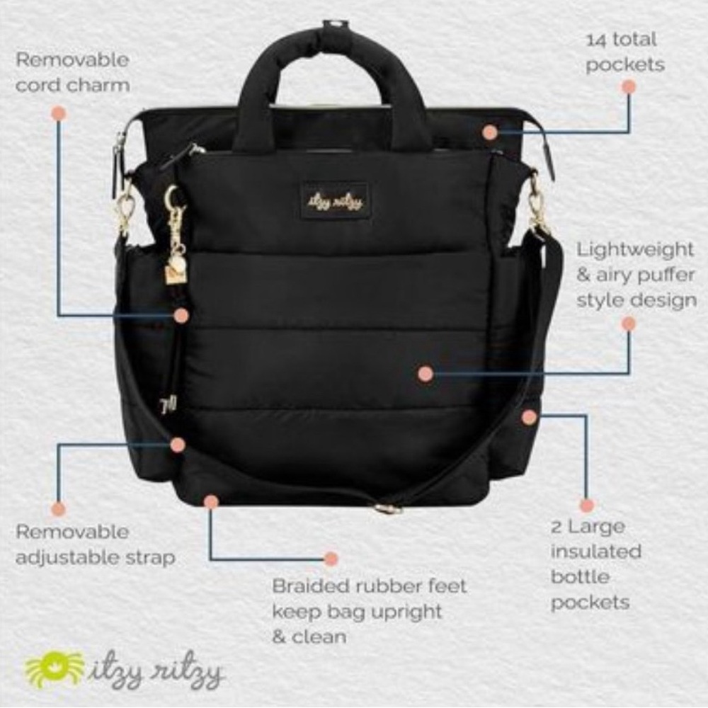 Itzy Ritzy Dream Convertible Diaper Bag - Backpack/Tote Diaper Bag - Black